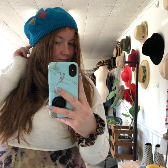 y2k Argyle Blue Pink Green Inverni Beret Knit Hat - Picture 1 of 10